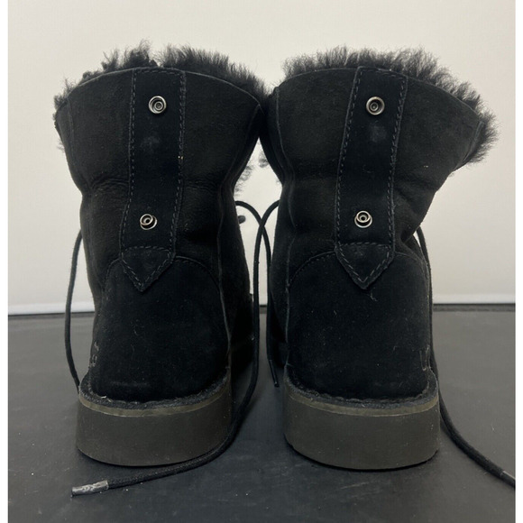 Women's UGG Quincy Suede Sheepskin Lace-Up Winter Boots Black Size 7 #1012359 FS - Picture 4 of 10